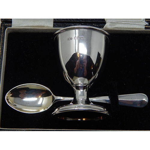 165 - Silver egg cup & spoon christening set - Birmingham 1956, Turner & Simpson (boxed)