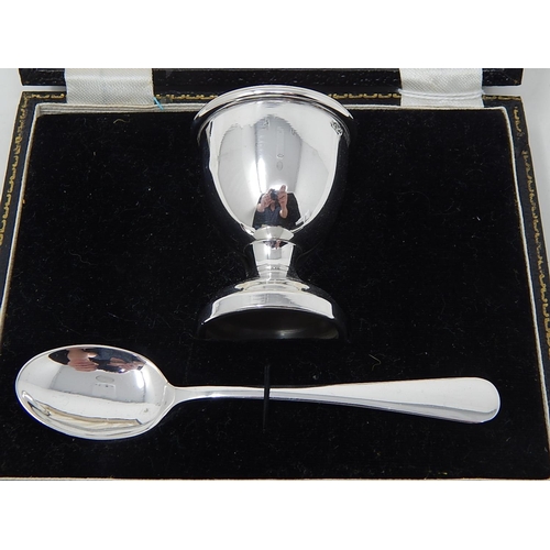 166 - Silver egg cup & spoon christening set - Birmingham 1955, Lawson Ltd (boxed)