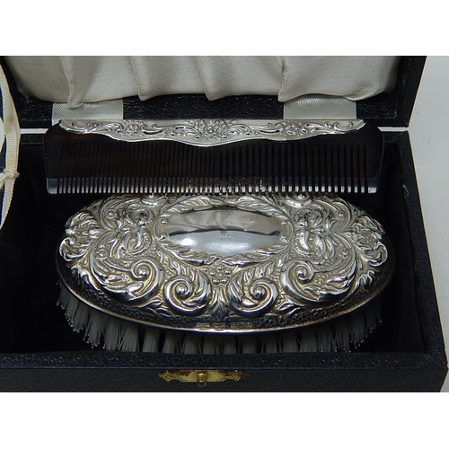 169 - Boxed silver topped brush & comb set - Birmingham 1981, Broadway & Co