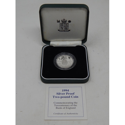 176 - Royal Mint silver proof two pound coin, 1994, Commemorating the Tercentenary of the Bank of
England