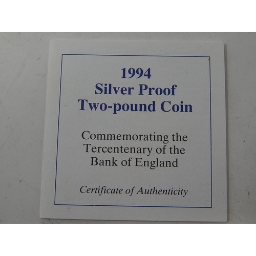 176 - Royal Mint silver proof two pound coin, 1994, Commemorating the Tercentenary of the Bank of
England