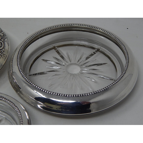 187 - Three sterling silver mounted crystal wine coasters