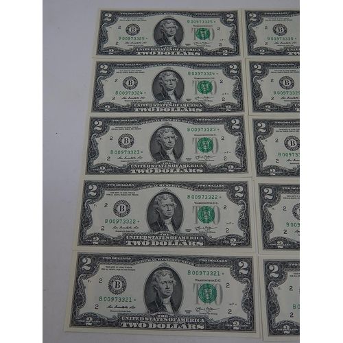 112 - USA Jefferson $2 Bills: Uncirculated Sequential Numbers. (10)