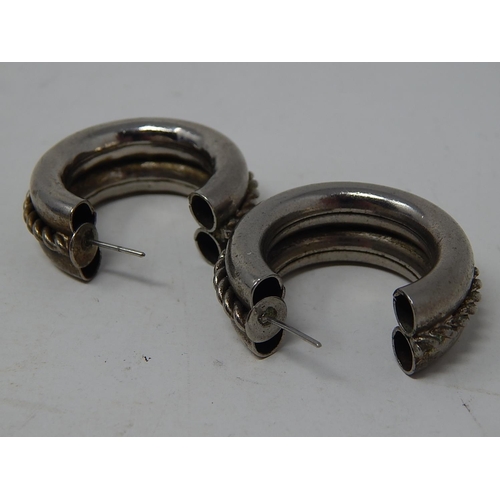 128 - Continental Silver Bracelet together with a large pair of silver earrings: gross weight 75.2g