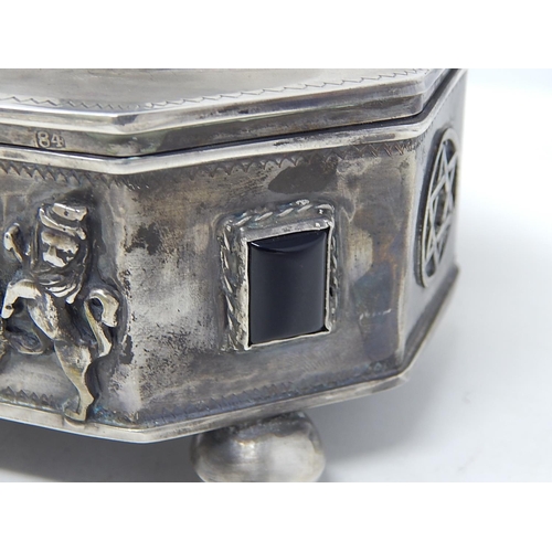 212A - Large Etrog Silver Box Marked 1857 with Fruit Basket Finial, Inset with Panels of Black Onyx/Alexand... 