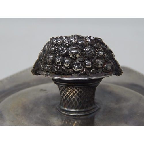 212A - Large Etrog Silver Box Marked 1857 with Fruit Basket Finial, Inset with Panels of Black Onyx/Alexand... 