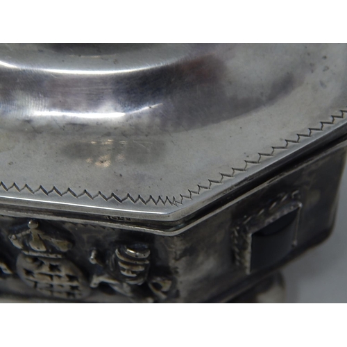 212A - Large Etrog Silver Box Marked 1857 with Fruit Basket Finial, Inset with Panels of Black Onyx/Alexand... 