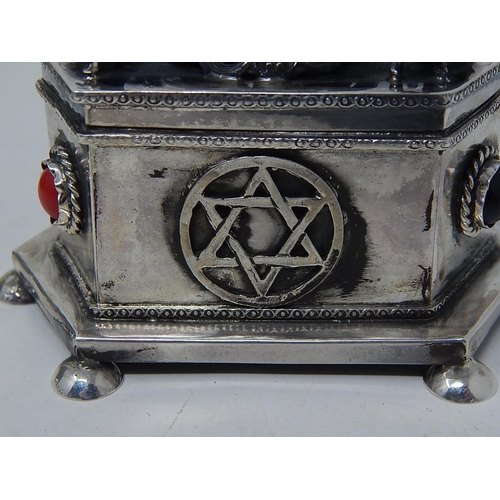 212B - Silver Pot Pouri Box Inset with Cabochons Sitting on Six Feet: The Pierced Top Mounted with Four Lio... 