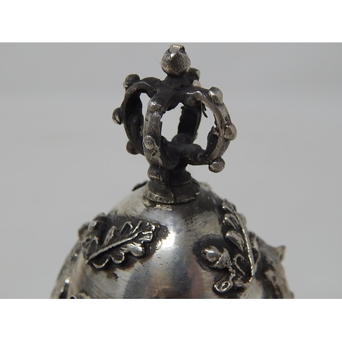 212D - Silver Egg Set with Cabochons, Crown Finial & Decorated with Panels of Wild Boar: The Lid Revealing ... 