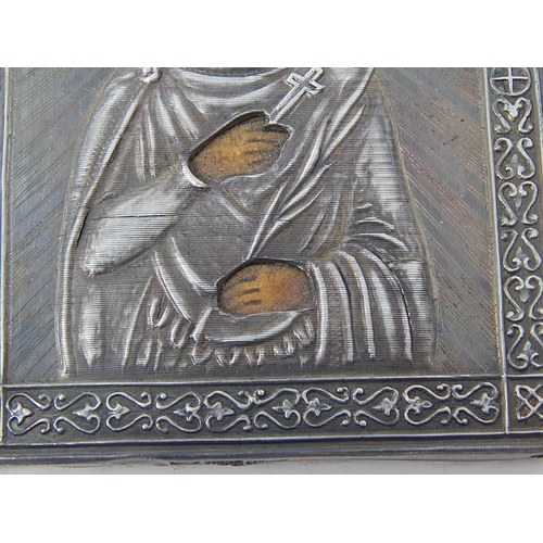 212F - Silver Clad Icon Marked 1890: Measures 8.5cm x 7cm