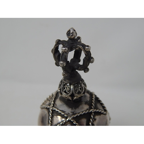 212K - Large Silver Spice Box with Figural Stem: The Hinged Top with Crown Finial and Inset with Cabochons:... 