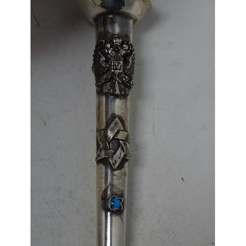 212P - Silver Torah Pointer with a Crown Finial: Set with a Turquoise Cabochon: Measuring 15.5cm: Marked 18... 