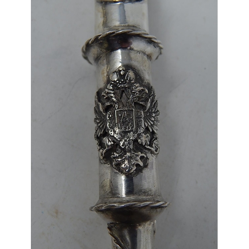 212R - Large Silver Torah Pointer Set with a Turquoise Cabochon & Prayer Finial: Measures 33cm: Marked 1878