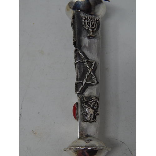 212S - Large Silver Torah Pointer Set with a Red Cabochon & Bird Finial: Measures 32.5cm: Marked 1873