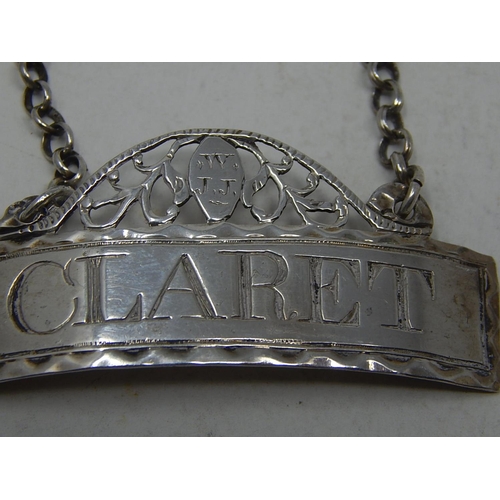 199B - Pair of 18th Century Silver Decanter Labels for Port & Claret c.1780: Makers Mark Only.