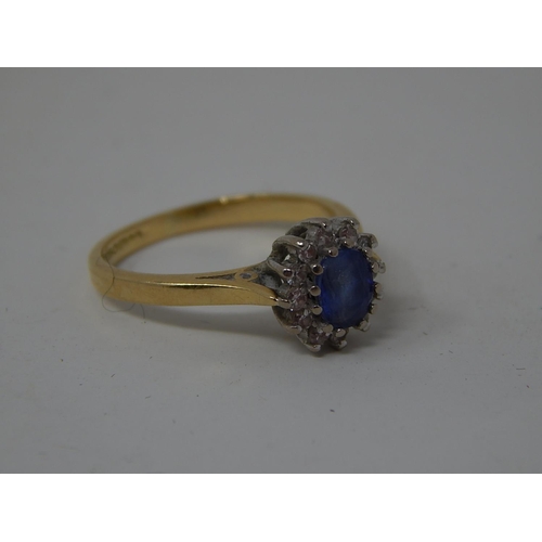 204A - 18ct Gold Diamond & Sapphire Ring: Size G 1/2: Gross weight 2.4g