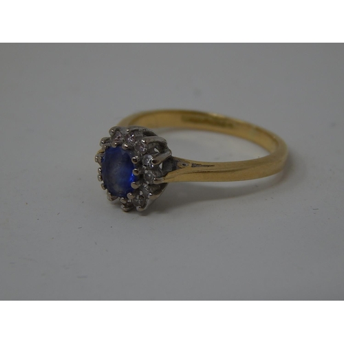 204A - 18ct Gold Diamond & Sapphire Ring: Size G 1/2: Gross weight 2.4g