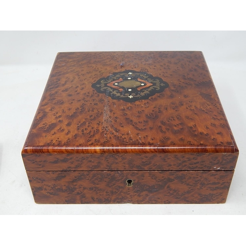 204D - A Large Burr Walnut Box containing a quantity of costume jewellery including brooches, necklaces, ca... 