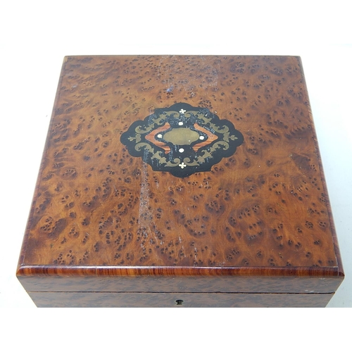 204D - A Large Burr Walnut Box containing a quantity of costume jewellery including brooches, necklaces, ca... 