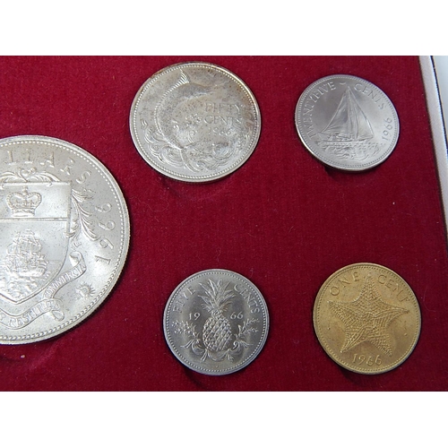 120I - Nine coin set Bahama Islands 1966: Five Dollars to One Cent in Royal Mint case of issue.