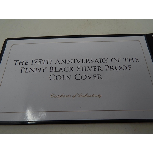 120N - 175th Anniversary of The Penny Black Silver Proof Crown Cover with COA in Fitted Folder of Issue: On... 