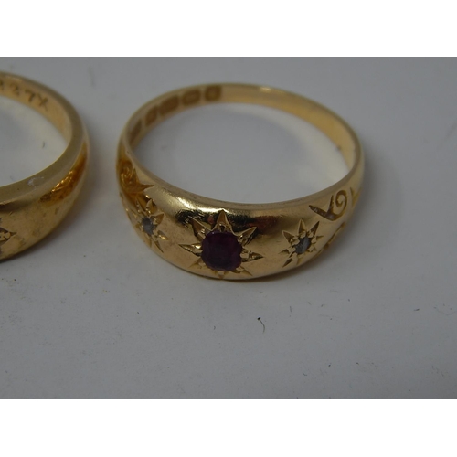 179 - Two Antique 18ct Gold Gypsy Set Rings: Gross weight 7.3g