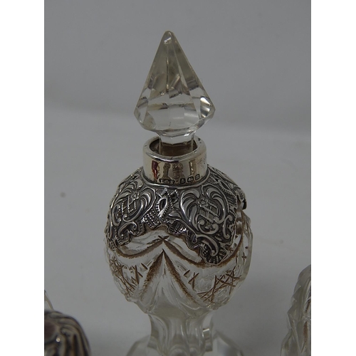 185 - 5 x Victorian & Later Silver mounted Perfume Bottles