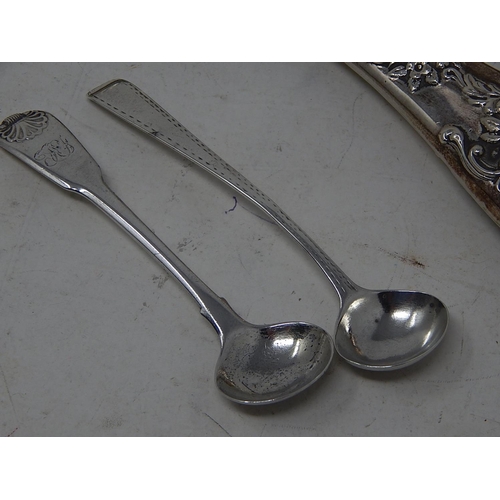 186 - Edwardian Silver Hand Mirror, Silver Brush, 2 x Georgian Silver Mustard Spoons, Silver & Marcasite P... 