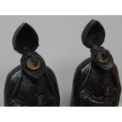 190 - Pair of Large Antique Bronzed Table Lighters Formed as Knights: Measuring 22cm high