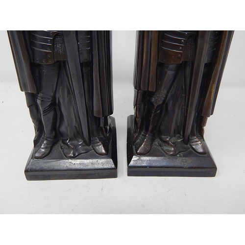 190 - Pair of Large Antique Bronzed Table Lighters Formed as Knights: Measuring 22cm high