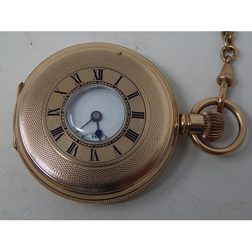 191 - Gentleman's Gold Plated Half Hunter Pocket Watch with Rolled Gold Albert Chain & Fob.