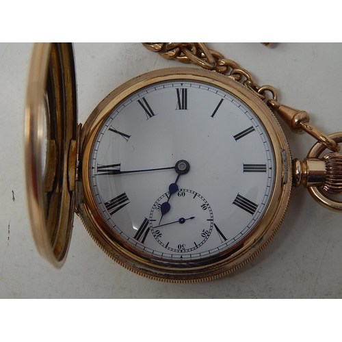 191 - Gentleman's Gold Plated Half Hunter Pocket Watch with Rolled Gold Albert Chain & Fob.