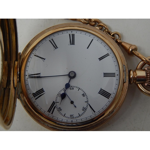 191 - Gentleman's Gold Plated Half Hunter Pocket Watch with Rolled Gold Albert Chain & Fob.