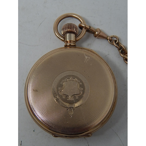 191 - Gentleman's Gold Plated Half Hunter Pocket Watch with Rolled Gold Albert Chain & Fob.