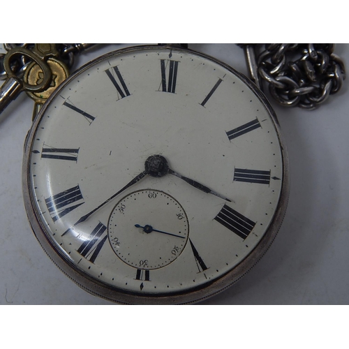 192 - Large Victorian Silver Pocket Watch Hallmarked London 1854 with Hallmarked Silver Fob Chain & Keys: ... 