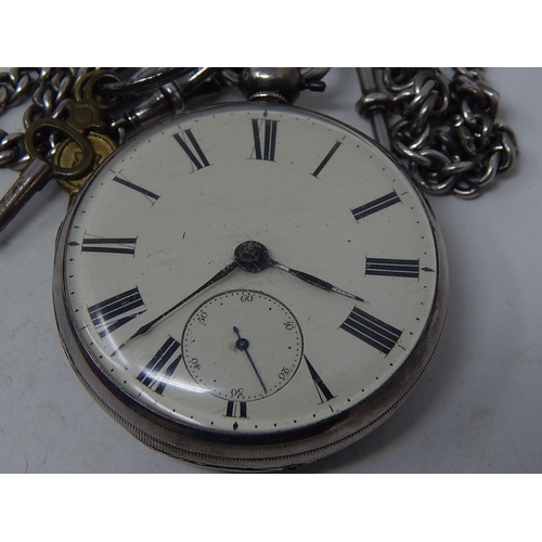 192 - Large Victorian Silver Pocket Watch Hallmarked London 1854 with Hallmarked Silver Fob Chain & Keys: ... 