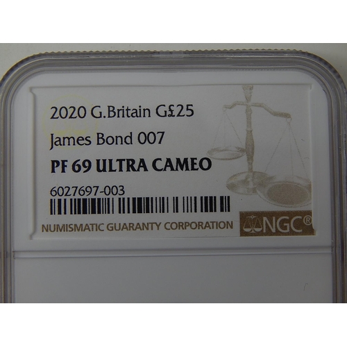 155C - James Bond 2020 Gold Quarter Ounce Series One Coin housed in NGC PF69 ULTRA CAMEO certified holder