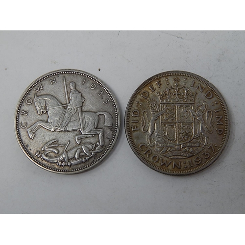 155J - George VI Silver Crown 1937 together with a George V Silver Rocking Horse Crown 1935