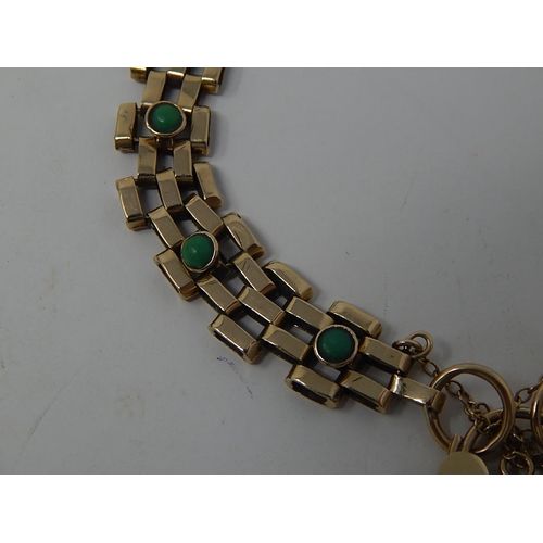 210 - Stunning 9ct Gold Gate Bracelet Set with Cabochons: Weight 13.5g