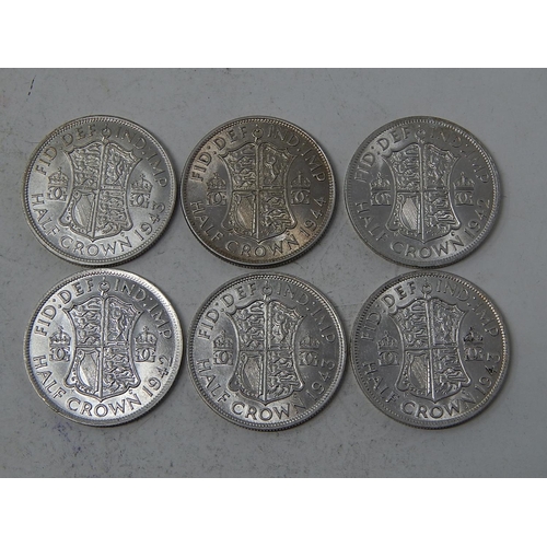 154C - 6 x George VI Silver Halfcrowns: 1942 (2) 1943 (3) 1944 (1)