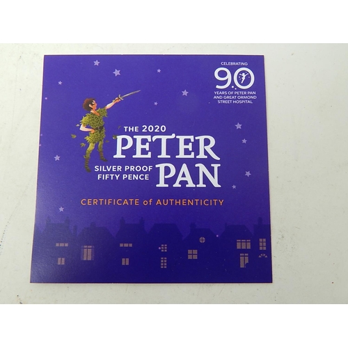 138 - Isle of Man 2020 Silver Proof Peter Pan 50p in case of issue about as struck with COA