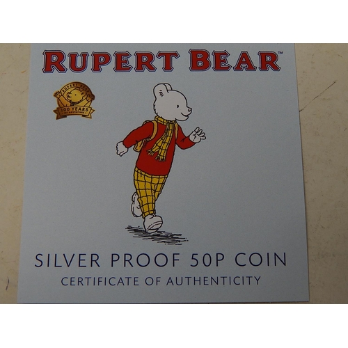 139 - Isle of Man 2020 Rupert Bear Silver Proof 50p coin in case of issue with COA