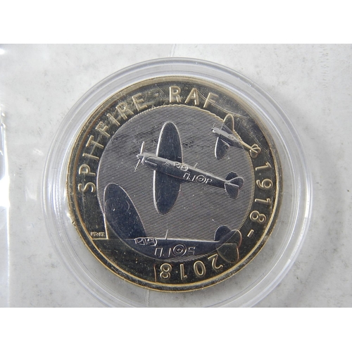 98 - South Georgia 2020 colourised 50p with COA and pouch; 2018 RAF Spitfire £2 coin; another £2 coin; Je... 