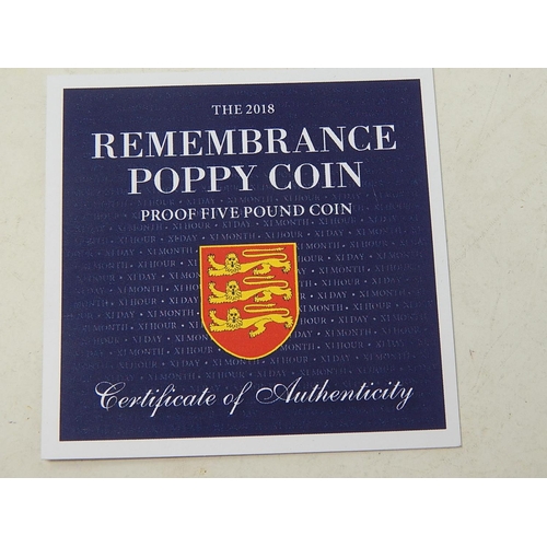 89 - Jersey 2018 Remembrance Poppy Proof £5 24ct Gold Plated; Limited Edition Sandringham House £2 dated ... 