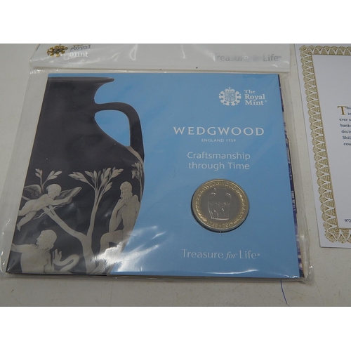 74 - The 50th anniversary of the 50p Date Stamp Pair in case with COA; Wedgewood £2 Commemorative coin in... 