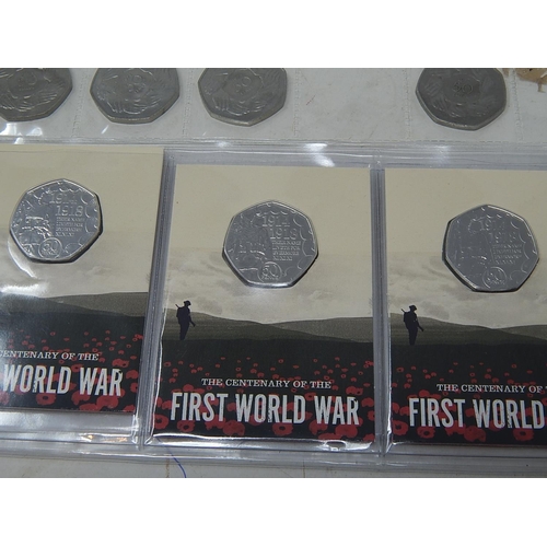 87 - 11 x Large Size Vintage 50p coins; 3 x IOM First World War 2018 50p carded; 5 x Falkland Island Peng... 