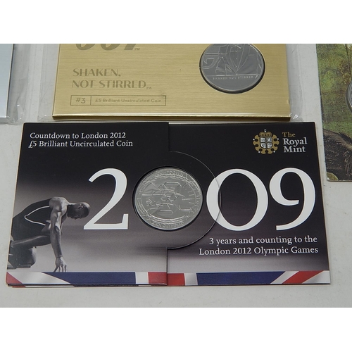 79 - Pay Attention 007 £5 coin; Shaken not Stirred £5 coin; 2009 Countdown to Olympic £5 coin; British Re... 