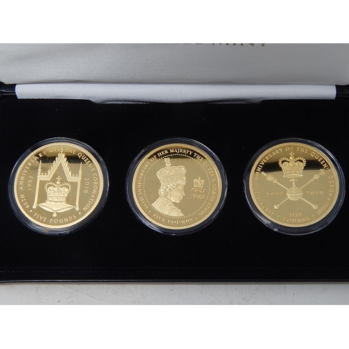 36 - 2019 Remembrance Day £5 coin collection of 3 coins in fitted case with COA; Coronation 24ct Gold Pla... 