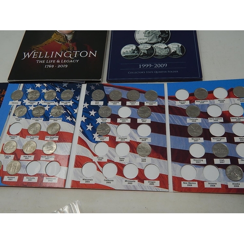 65 - Wellington Life and Legacy 2019 Colour Enhanced coin in folder; USA set of State Quarters 1999-2009 ... 