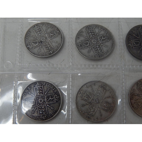 71 - Collection of George V Silver Florins from 1911 to 1919 generally Fine, a couple better